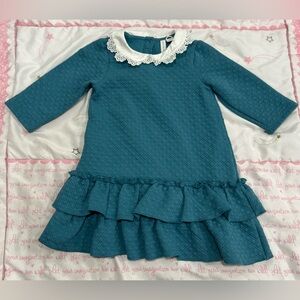 4, Janie and Jack Teal Quilted Dress with Ruffle Hem